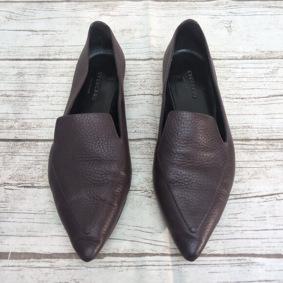 Everlane Women's 8.5 The Modern Point Flats Leather Dark Purple Slip On Loafers - Picture 1 of 8